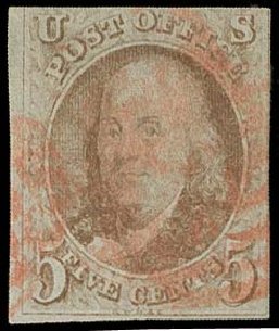 Prices of US Stamp Scott Catalog #1: 1847 5c Franklin. H.R. Harmer, Oct 2014, Sale 3006, Lot 1010