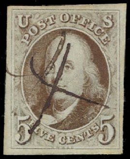 US Stamp Price Scott Cat. # 1 - 1847 5c Franklin. Daniel Kelleher Auctions, Jul 2011, Sale 625, Lot 620