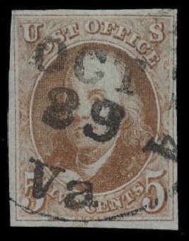 Costs of US Stamp Scott Cat. 1 - 1847 5c Franklin. Daniel Kelleher Auctions, Oct 2012, Sale 632, Lot 920