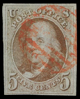 Prices of US Stamp Scott Cat. # 1: 5c 1847 Franklin. Daniel Kelleher Auctions, Feb 2013, Sale 634, Lot 530
