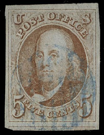US Stamps Prices Scott Catalogue 1: 1847 5c Franklin. Daniel Kelleher Auctions, Feb 2013, Sale 634, Lot 610