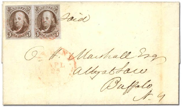 Prices of US Stamps Scott Catalogue #1 - 1847 5c Franklin. Daniel Kelleher Auctions, Feb 2013, Sale 634, Lot 780