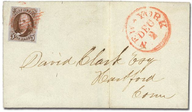 US Stamp Value Scott # 1: 1847 5c Franklin. Daniel Kelleher Auctions, Feb 2013, Sale 634, Lot 790