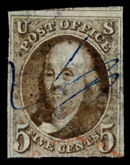 US Stamp Price Scott Catalog # 1 - 5c 1847 Franklin. Daniel Kelleher Auctions, May 2015, Sale 669, Lot 2350