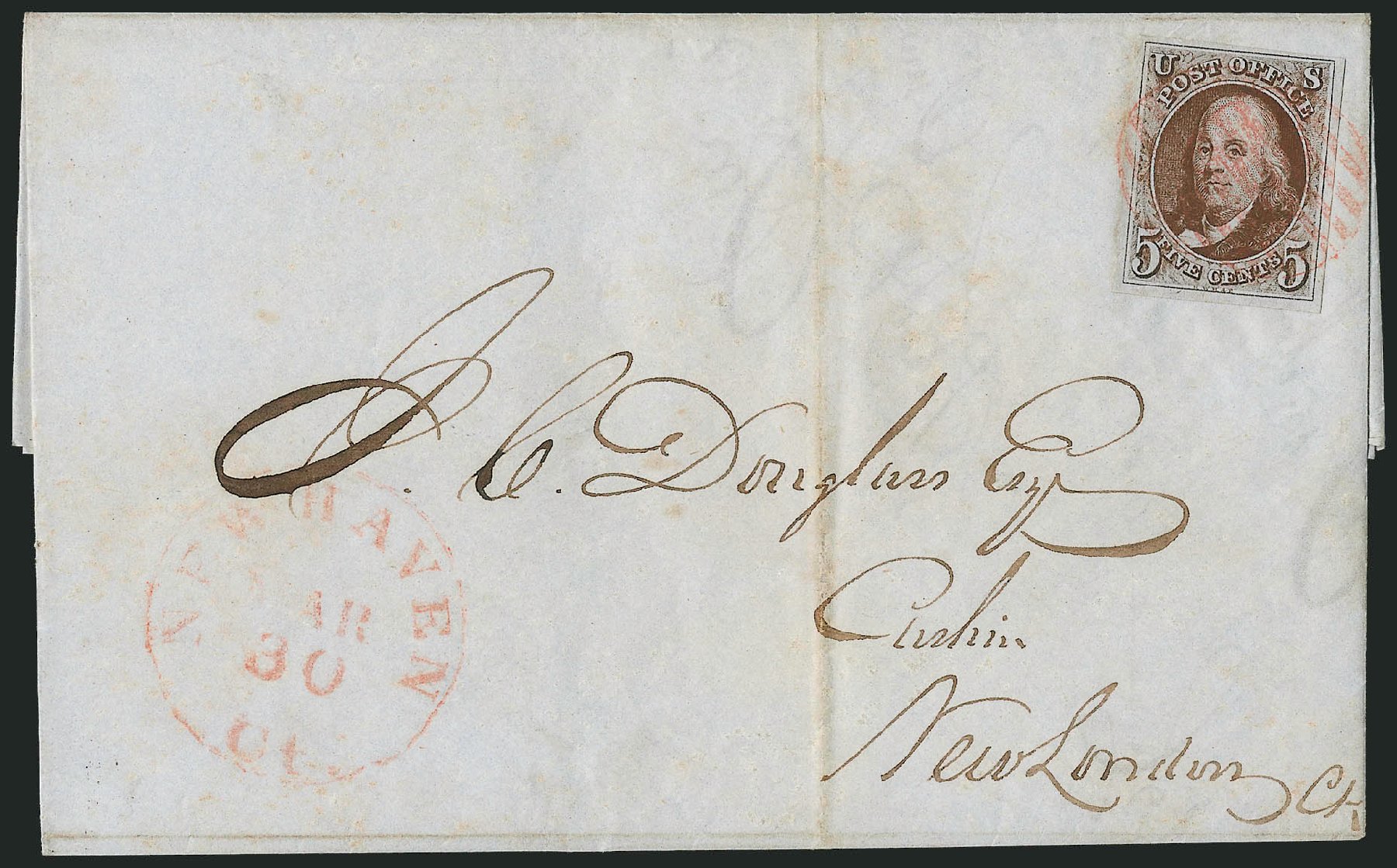 US Stamp Prices Scott Cat. #1: 5c 1847 Franklin. Robert Siegel Auction Galleries, Dec 2010, Sale 1002, Lot 3650