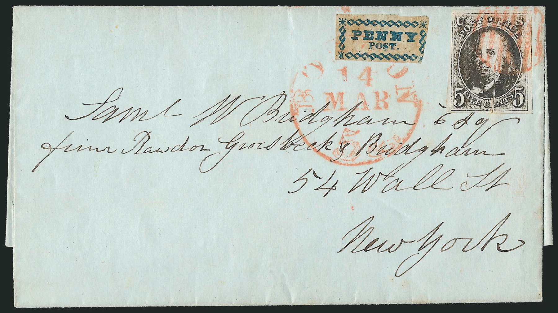 US Stamp Values Scott Cat. 1 - 5c 1847 Franklin. Robert Siegel Auction Galleries, Dec 2010, Sale 1002, Lot 3670