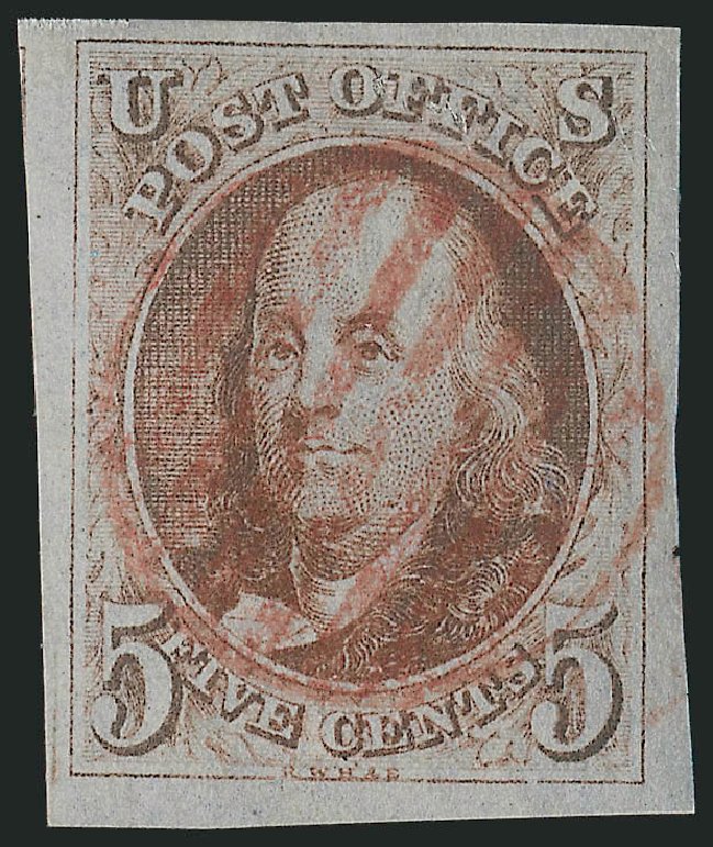 US Stamp Price Scott Cat. # 1 - 5c 1847 Franklin. Robert Siegel Auction Galleries, Oct 2011, Sale 1014, Lot 1010