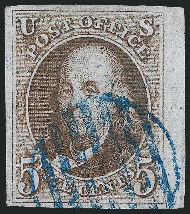 Price of US Stamps Scott Catalog 1 - 5c 1847 Franklin. Robert Siegel Auction Galleries, Dec 2011, Sale 1017, Lot 30