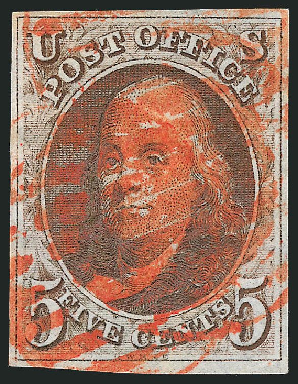 US Stamps Values Scott Catalogue # 1 - 5c 1847 Franklin. Robert Siegel Auction Galleries, Mar 2012, Sale 1019, Lot 310