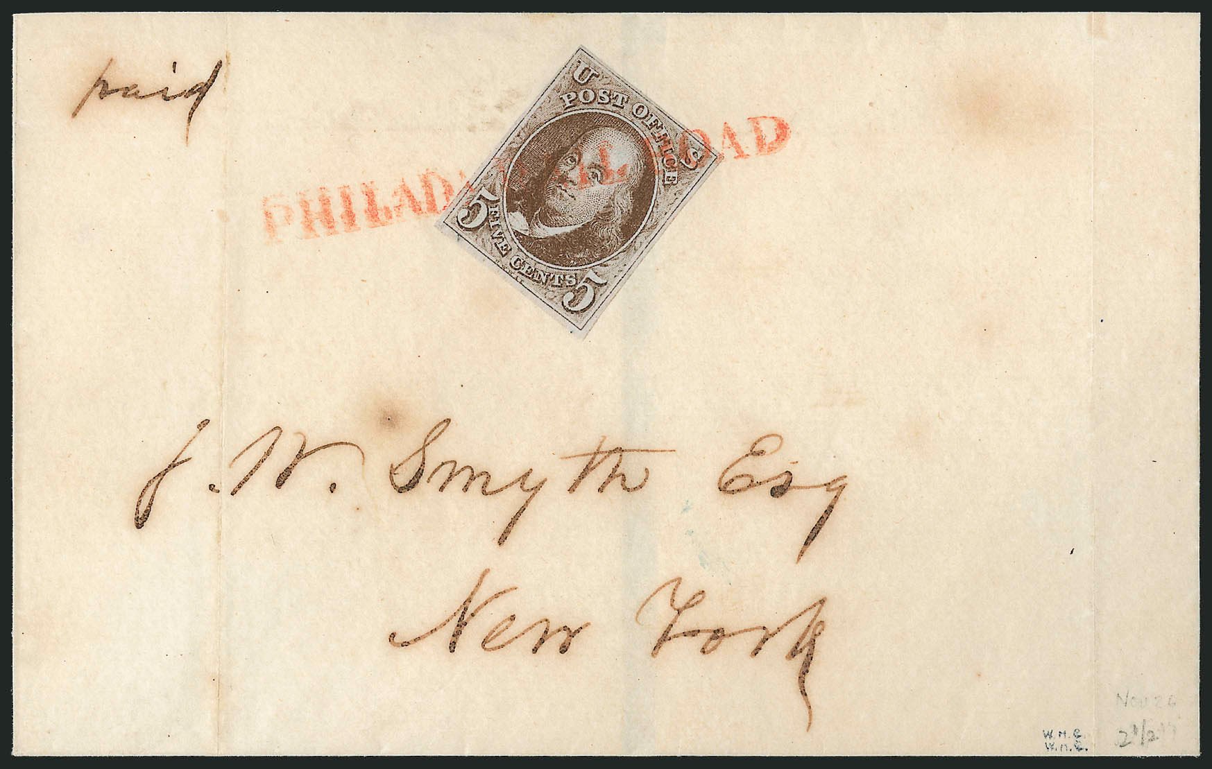 US Stamp Price Scott Cat. 1: 5c 1847 Franklin. Robert Siegel Auction Galleries, Mar 2012, Sale 1021, Lot 110