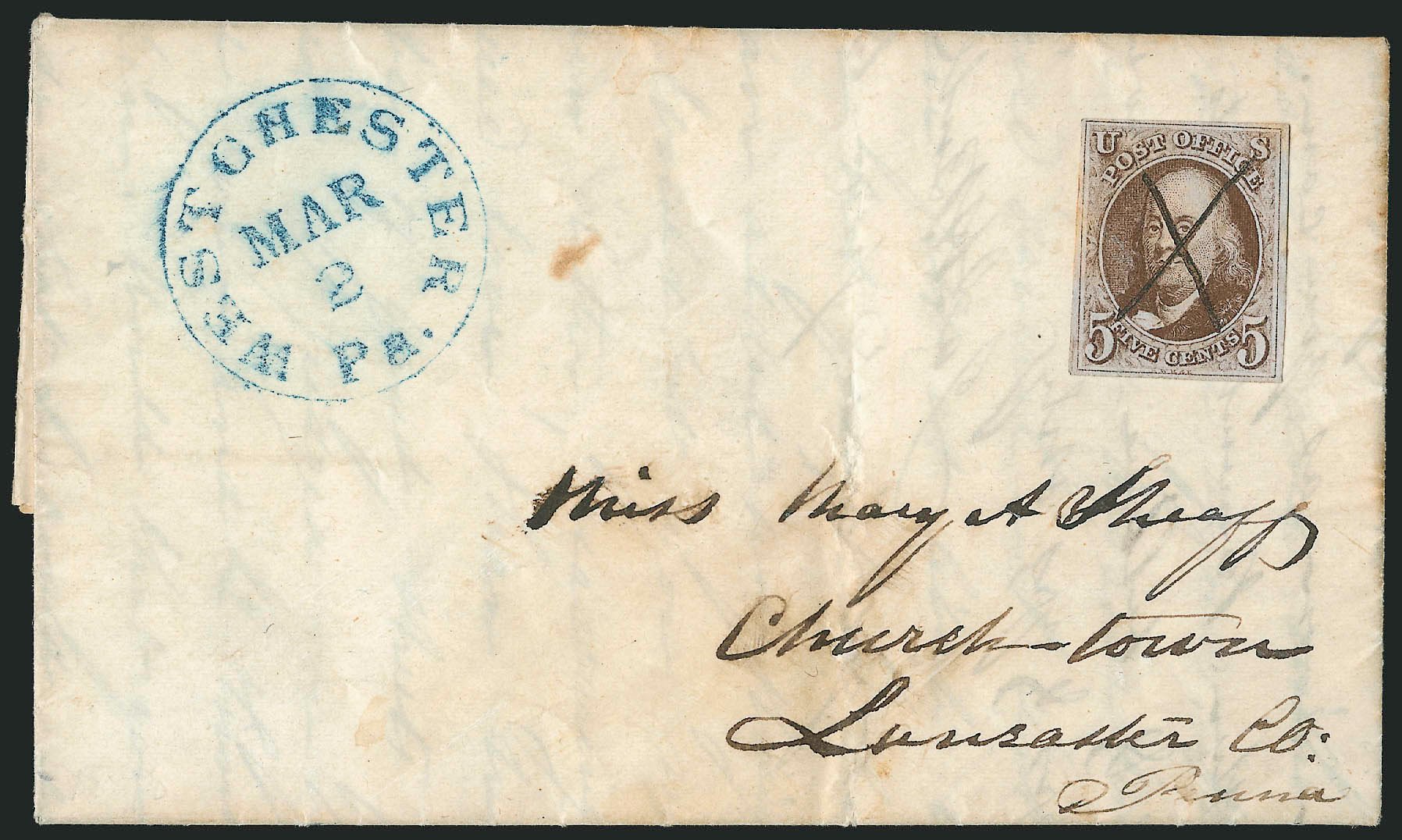 US Stamps Value Scott Cat. # 1: 1847 5c Franklin. Robert Siegel Auction Galleries, Apr 2012, Sale 1023, Lot 2220