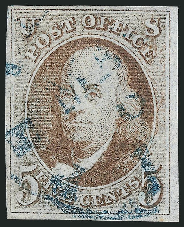 Cost of US Stamps Scott Catalog 1: 5c 1847 Franklin. Robert Siegel Auction Galleries, Dec 2012, Sale 1037, Lot 1360