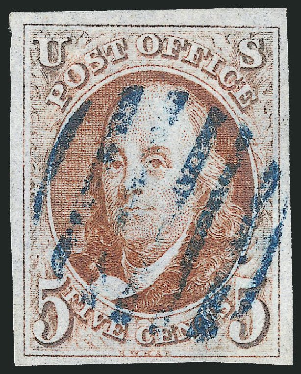 US Stamp Values Scott #1 - 5c 1847 Franklin. Robert Siegel Auction Galleries, Dec 2012, Sale 1037, Lot 1370