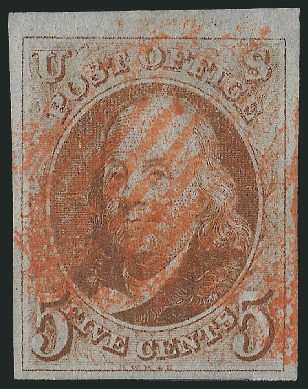 Values of US Stamps Scott 1: 5c 1847 Franklin. Robert Siegel Auction Galleries, Jul 2013, Sale 1050, Lot 50