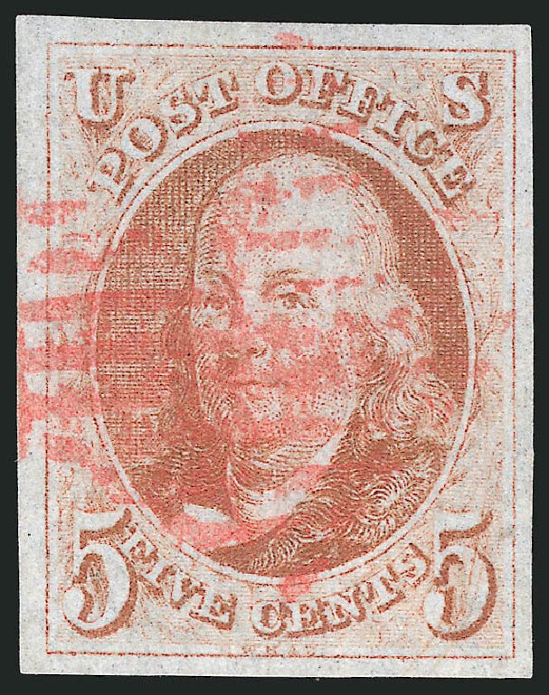 Cost of US Stamp Scott Cat. 1 - 1847 5c Franklin. Robert Siegel Auction Galleries, Sep 2014, Sale 1078, Lot 40