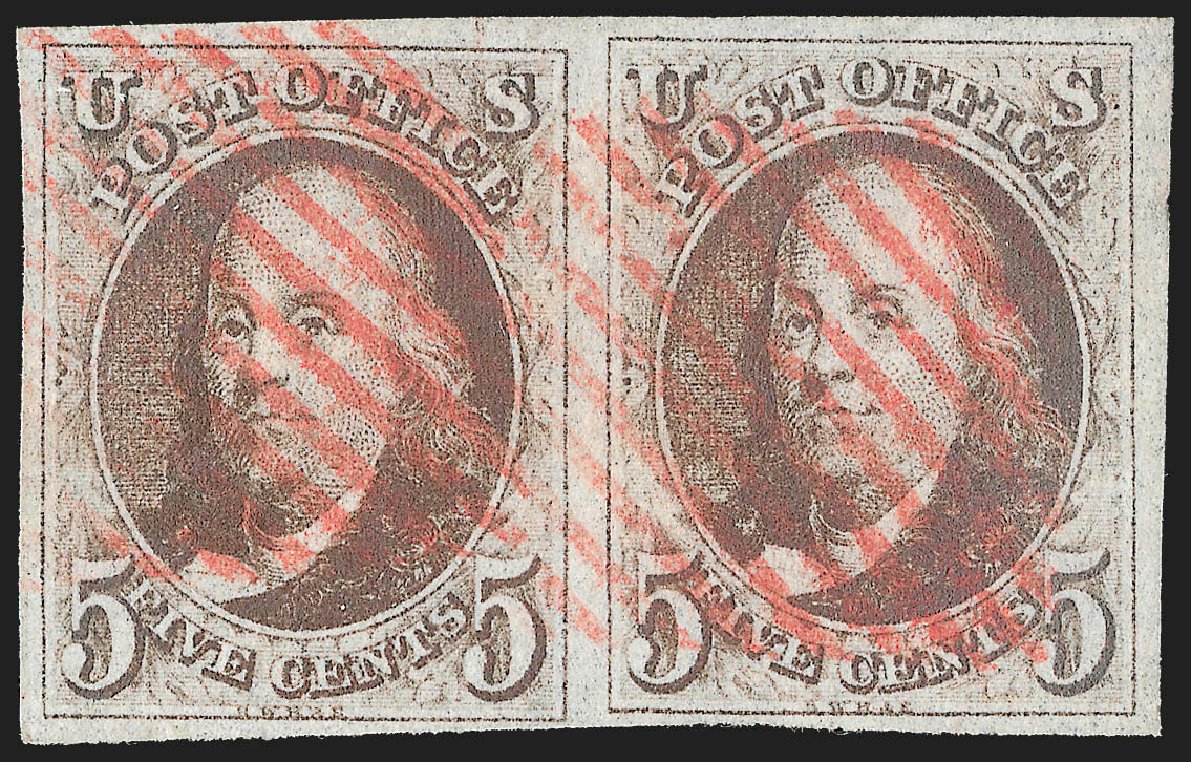 Prices of US Stamps Scott Cat. #1: 1847 5c Franklin. Robert Siegel Auction Galleries, Jul 2015, Sale 1107, Lot 30