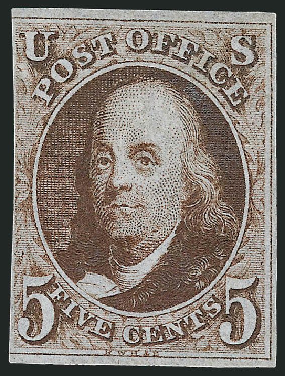 Values of US Stamps Scott Catalog 1 - 1847 5c Franklin. Robert Siegel Auction Galleries, Dec 2008, Sale 967, Lot 4070