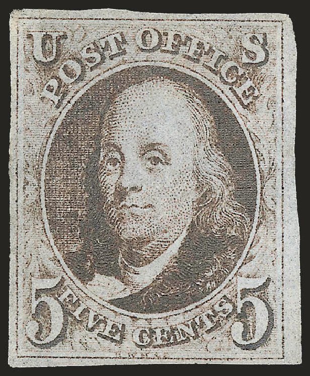 US Stamps Values Scott Catalog 1 - 1847 5c Franklin. Robert Siegel Auction Galleries, Apr 2010, Sale 984, Lot 10