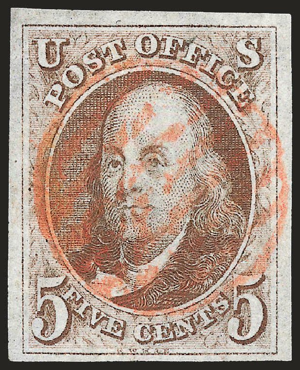 Value of US Stamps Scott 1: 5c 1847 Franklin. Robert Siegel Auction Galleries, Apr 2010, Sale 984, Lot 20