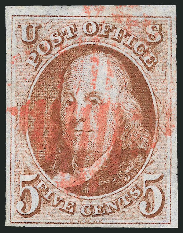 US Stamps Value Scott Catalogue 1 - 1847 5c Franklin. Robert Siegel Auction Galleries, Sep 2010, Sale 993, Lot 100