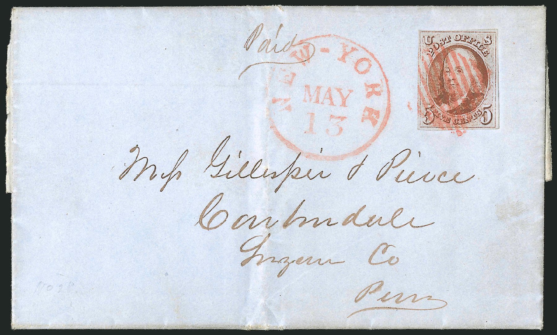US Stamp Price Scott Cat. 1 - 1847 5c Franklin. Robert Siegel Auction Galleries, Sep 2010, Sale 993, Lot 140