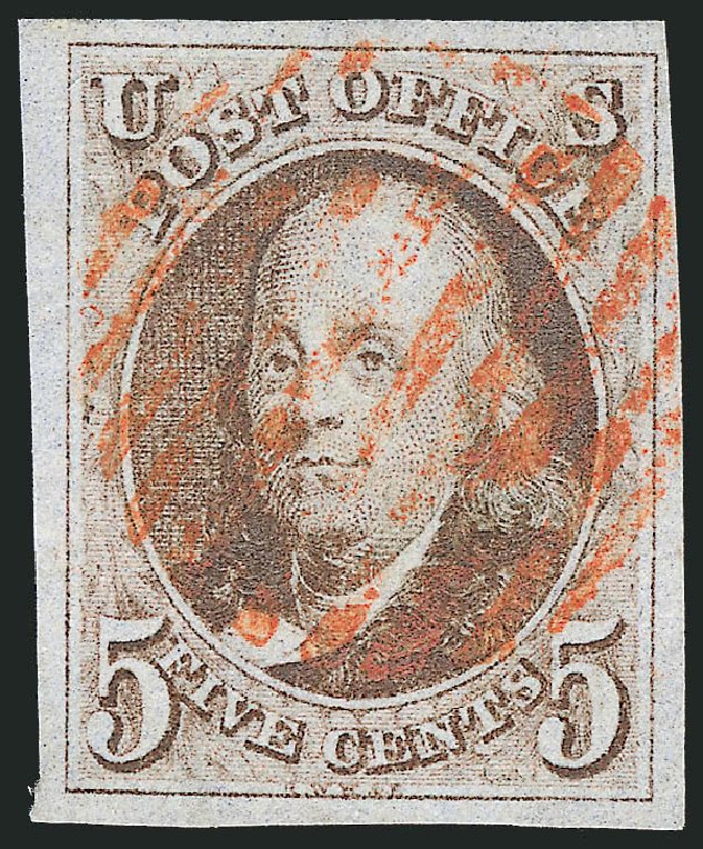 US Stamp Values Scott Catalogue # 1: 1847 5c Franklin. Robert Siegel Auction Galleries, Sep 2010, Sale 993, Lot 60
