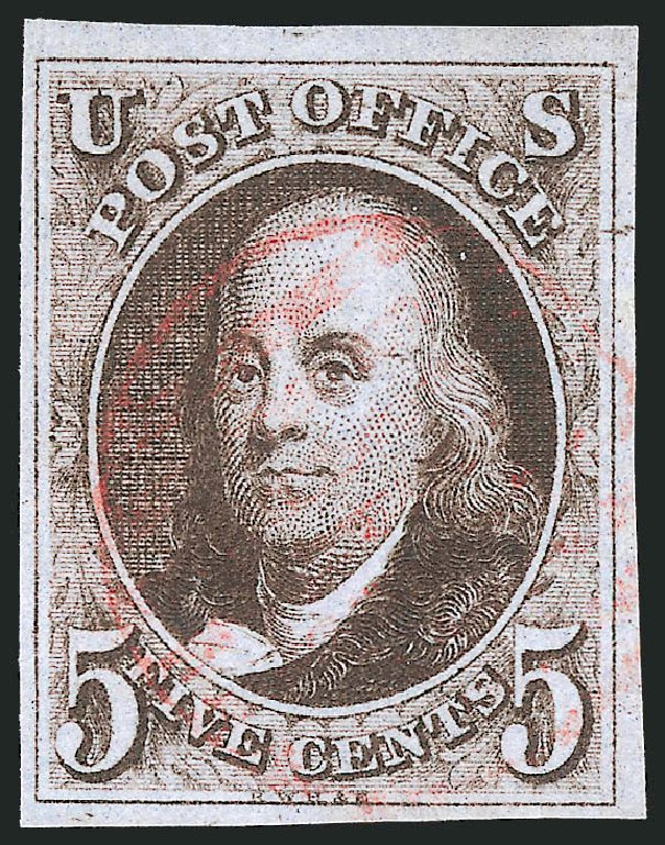 Value of US Stamp Scott Cat. # 1 - 1847 5c Franklin. Robert Siegel Auction Galleries, Oct 2010, Sale 997, Lot 5080