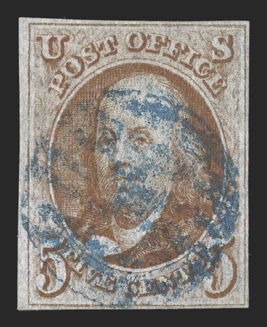 Values of US Stamp Scott Catalogue # 1 - 1847 5c Franklin. Spink Shreves Galleries, Mar 2013, Sale 142, Lot 130