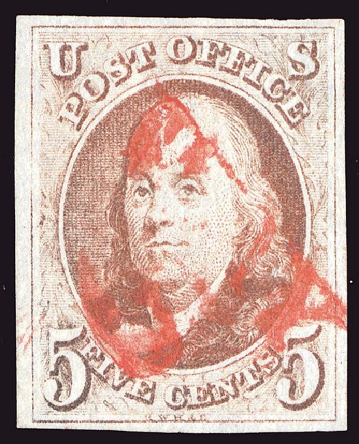 Cost of US Stamps Scott Catalog #1 - 5c 1847 Franklin. Spink Shreves Galleries, Jan 2014, Sale 146, Lot 130