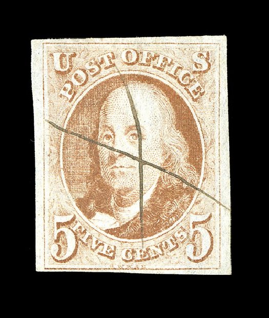 US Stamp Price Scott Catalog # 1 - 1847 5c Franklin. Spink Shreves Galleries, May 2014, Sale 148, Lot 10