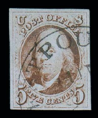 Value of US Stamps Scott Cat. 1 - 1847 5c Franklin. Matthew Bennett International, Oct 2007, Sale 320, Lot 361