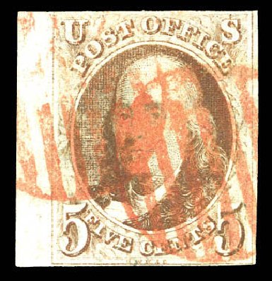 US Stamps Prices Scott 1 - 5c 1847 Franklin. Matthew Bennett International, Dec 2008, Sale 330, Lot 1321