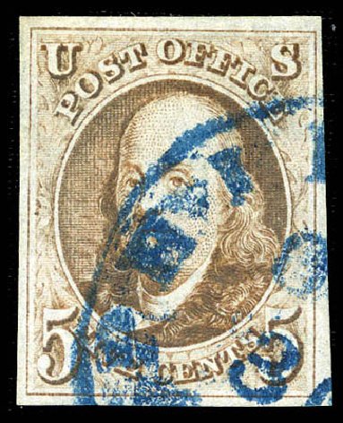Cost of US Stamp Scott 1 - 5c 1847 Franklin. Matthew Bennett International, Feb 2012, Sale 340, Lot 31