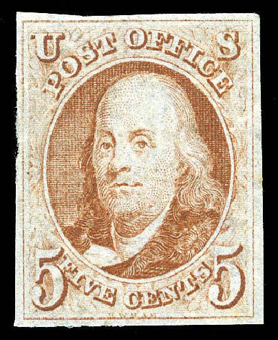 US Stamps Price Scott Catalogue # 1: 1847 5c Franklin. Matthew Bennett International, May 2014, Sale 350, Lot 1
