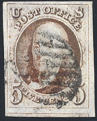 US Stamp Prices Scott Cat. 1 - 5c 1847 Franklin. Cherrystone Auctions, Nov 2008, Sale 200811, Lot 1001