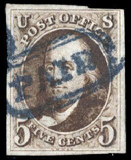 Prices of US Stamps Scott Catalogue 1: 5c 1847 Franklin. Cherrystone Auctions, Mar 2010, Sale 201003, Lot 11