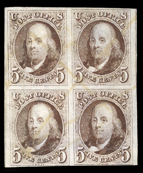 US Stamp Value Scott # 1 - 5c 1847 Franklin. Cherrystone Auctions, Sep 2011, Sale 201109, Lot 7001