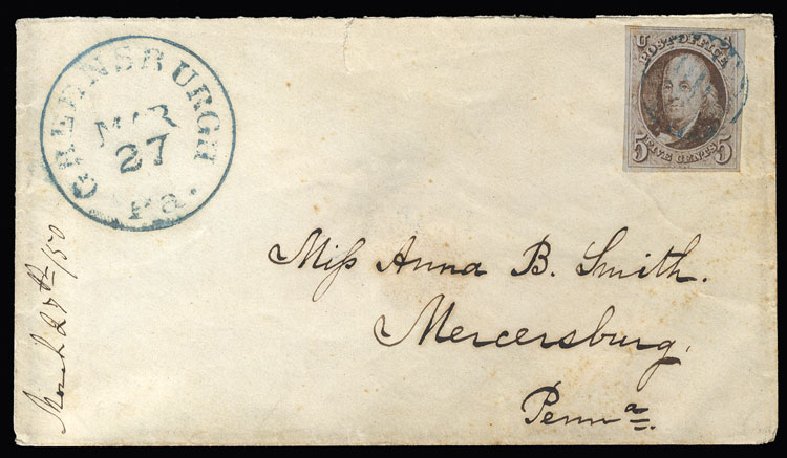 Price of US Stamps Scott # 1: 1847 5c Franklin. Cherrystone Auctions, Jan 2015, Sale 201501, Lot 21