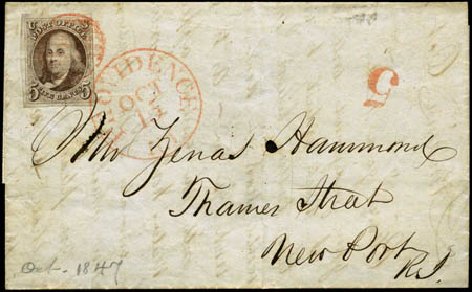 Costs of US Stamp Scott Cat. # 1 - 1847 5c Franklin. Harmer-Schau Auction Galleries, Feb 2012, Sale 92, Lot 751