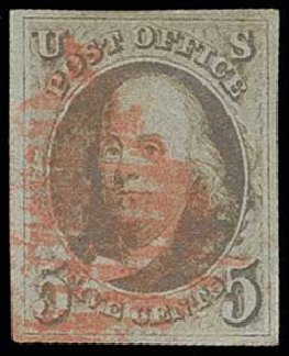 US Stamps Values Scott Catalog 1: 1847 5c Franklin. H.R. Harmer, Jun 2013, Sale 3003, Lot 1011
