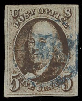 US Stamps Prices Scott Cat. 1: 5c 1847 Franklin. Daniel Kelleher Auctions, Jan 2012, Sale 628, Lot 201