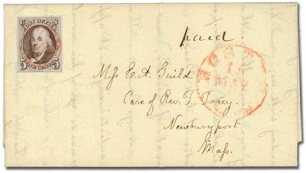 US Stamps Prices Scott 1: 5c 1847 Franklin. Daniel Kelleher Auctions, Feb 2013, Sale 634, Lot 771