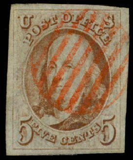 Cost of US Stamp Scott 1 - 5c 1847 Franklin. Daniel Kelleher Auctions, Apr 2013, Sale 636, Lot 51