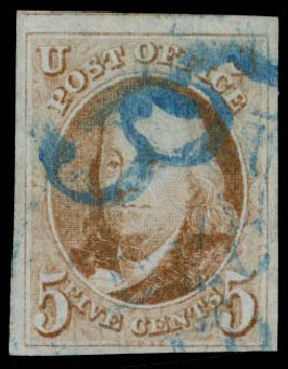 US Stamp Value Scott Cat. #1 - 1847 5c Franklin. Daniel Kelleher Auctions, Sep 2013, Sale 639, Lot 3061