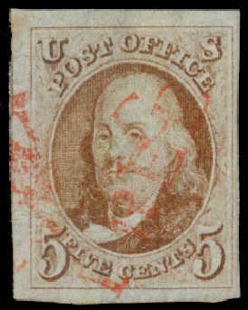 Prices of US Stamps Scott Cat. # 1: 1847 5c Franklin. Daniel Kelleher Auctions, May 2014, Sale 652, Lot 31