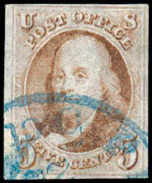 Prices of US Stamps Scott Catalog 1: 1847 5c Franklin. Schuyler J. Rumsey Philatelic Auctions, Apr 2015, Sale 60, Lot 1891