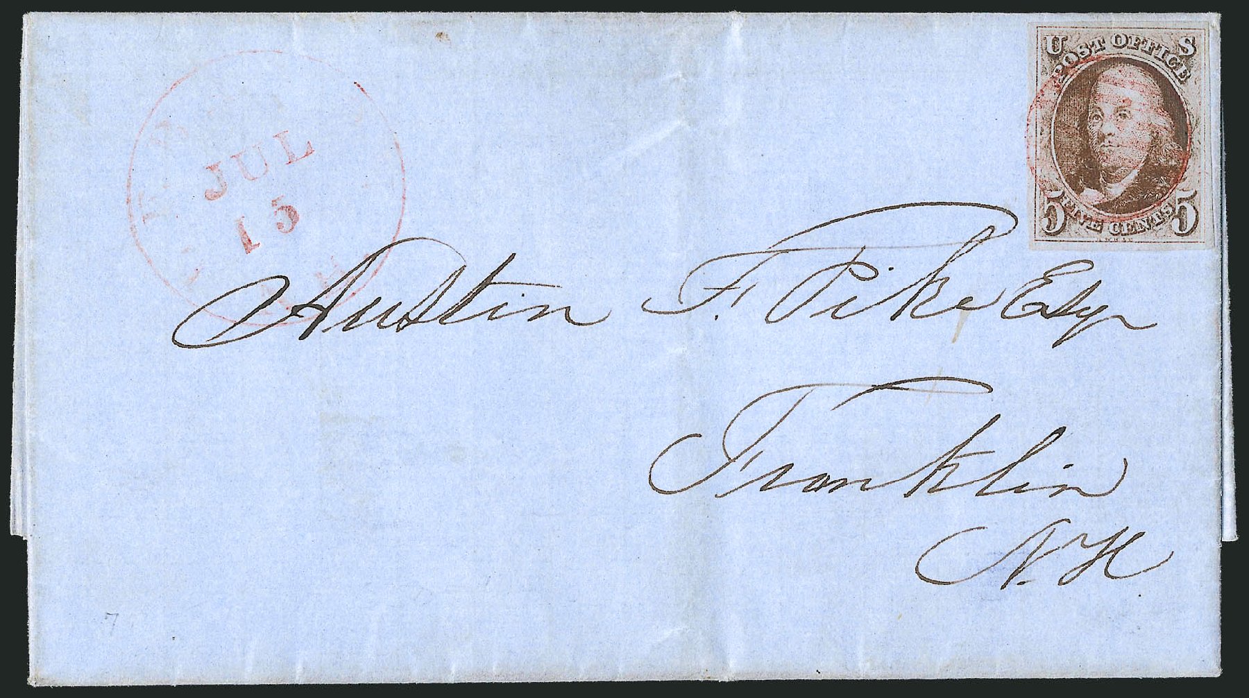 US Stamp Price Scott #1 - 1847 5c Franklin. Robert Siegel Auction Galleries, Dec 2010, Sale 1002, Lot 3651
