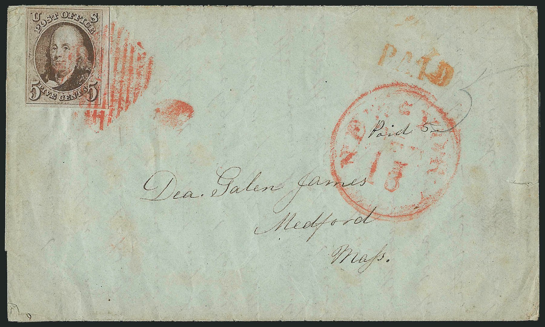 Values of US Stamps Scott Cat. 1 - 1847 5c Franklin. Robert Siegel Auction Galleries, Dec 2010, Sale 1002, Lot 3661