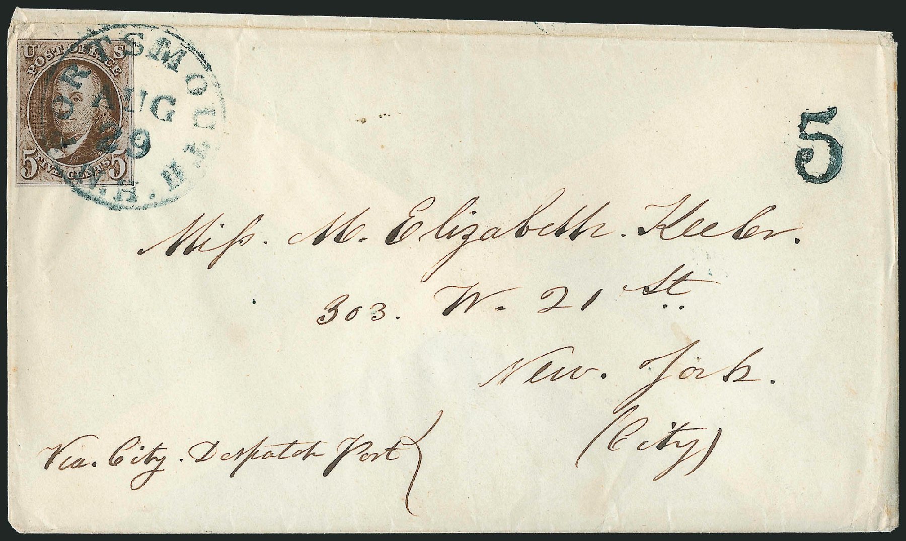 Costs of US Stamps Scott Catalogue #1 - 5c 1847 Franklin. Robert Siegel Auction Galleries, Dec 2010, Sale 1002, Lot 3671