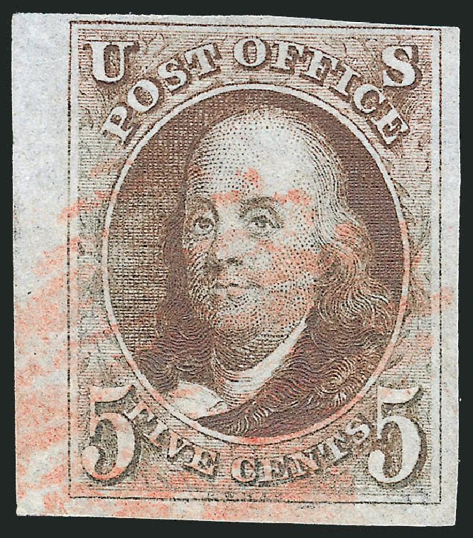 US Stamps Price Scott Catalogue 1: 5c 1847 Franklin. Robert Siegel Auction Galleries, Apr 2012, Sale 1023, Lot 2061